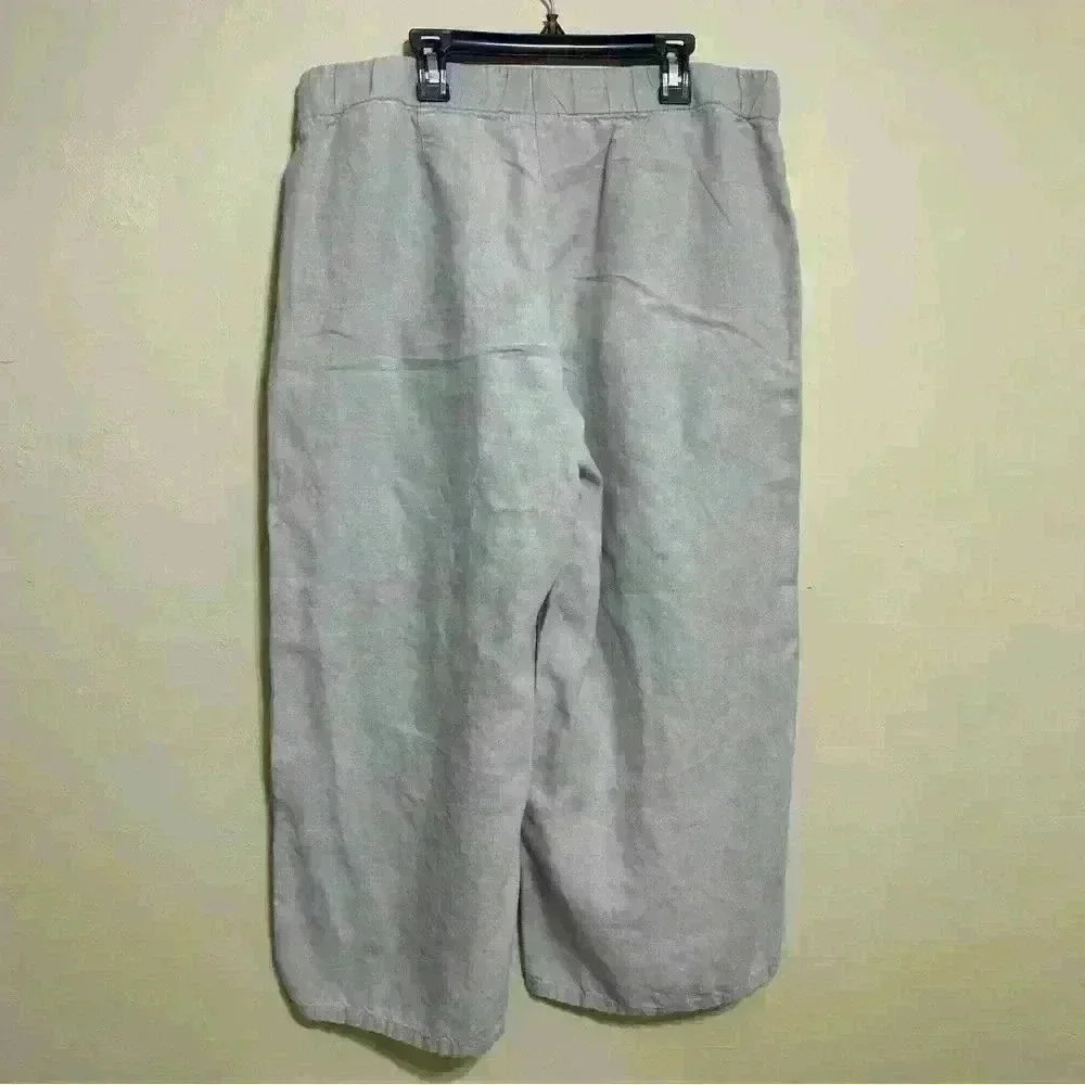 J. Jill Pants Womens L Petite Beige Love Linen Capri Straight Leg Pockets Boho - Picture 3 of 11